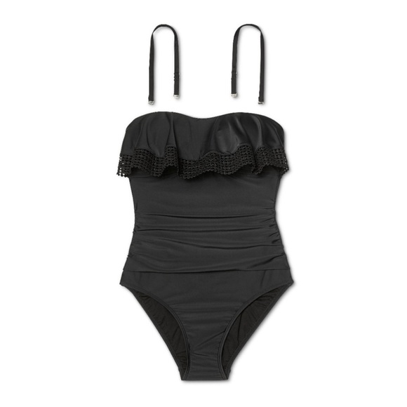 Kona Soul Black Ruffle Laser Cut Flounce Convertible One Piece Swimsuit - Picture 3 of 14